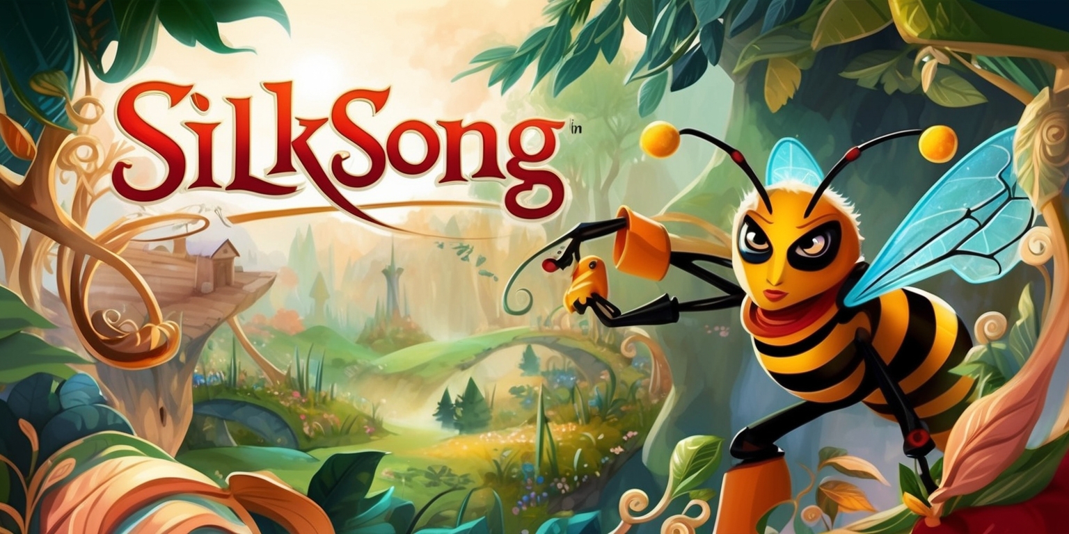 A whimsical illustration of the Silksong game, featuring a vibrant and mystical landscape with intricate details, set in a fantasy world with lush foliage, and a sense of adventure, incorporating the main character Hornet, with a determined expression, distinctive facial features, and striking attire, amidst a warm and inviting color palette, with soft textures, and delicate patterns, in a stylized and imaginative composition, with elegant lines, and organic shapes, bringing the enchanting world of Silksong to life, in a digital painting style, with high contrast, and captivating visuals.