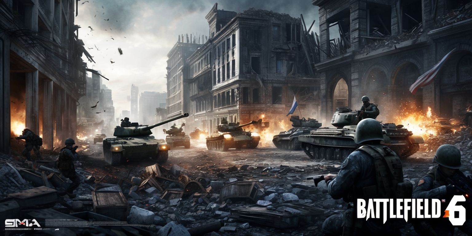 A dramatic and intense scene from the Battlefield 6 game, set in a war-torn urban environment with destroyed buildings and rubble-filled streets, featuring a mix of military vehicles and soldiers in the midst of a chaotic battle, with a dark and gritty color palette, bold lighting effects, and a cinematic style, showcasing the game's realistic graphics and detailed textures, with a focus on the action-packed gameplay and emotional intensity of the scene, including a variety of facial expressions and unique attributes of the soldiers, such as distinct uniforms, gear, and weaponry, and incorporating the game's logo and user interface elements in a stylized and visually appealing way.
